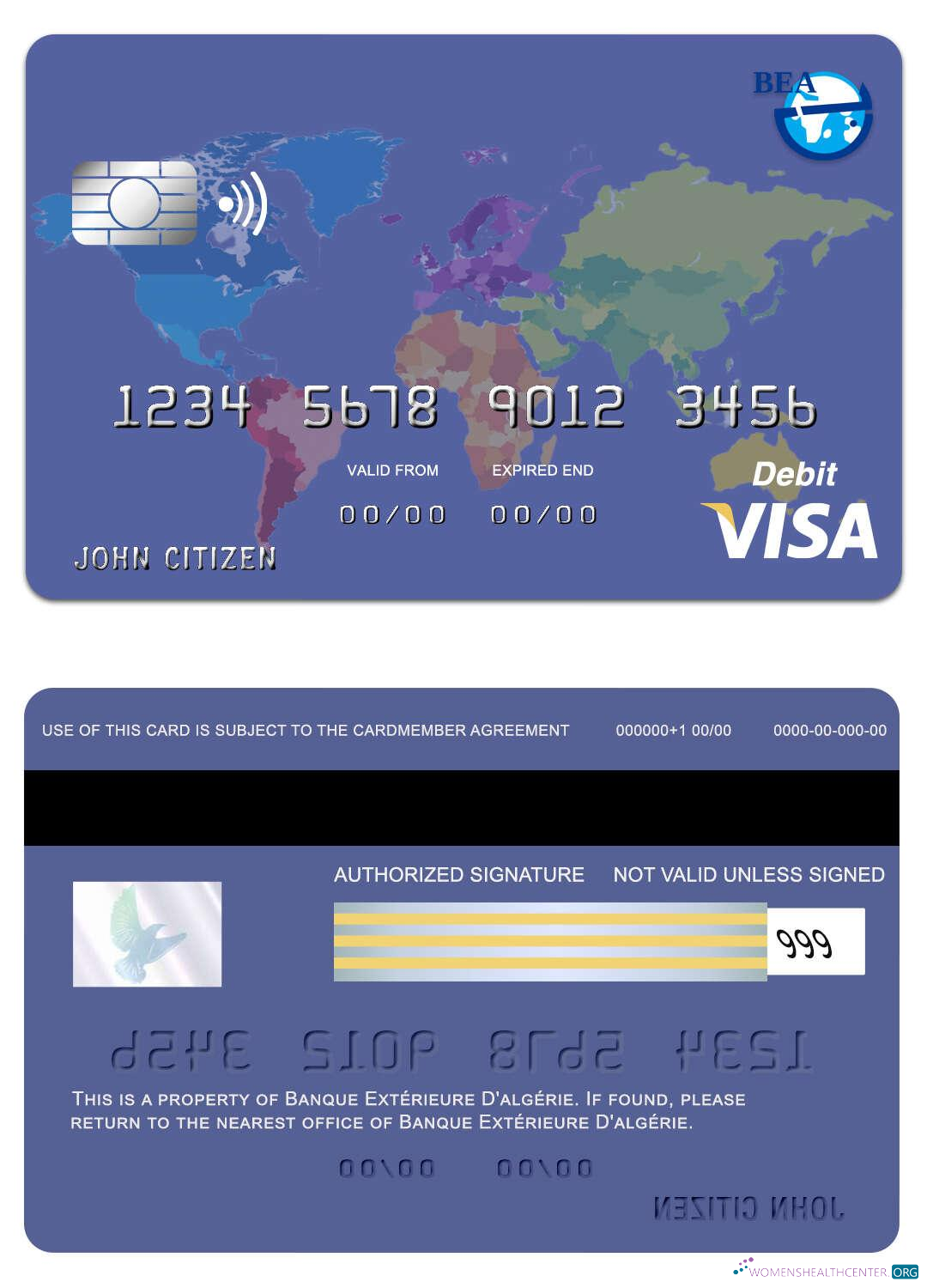 Download Algeria banque extérieure d'algérie visa card Photoshop template